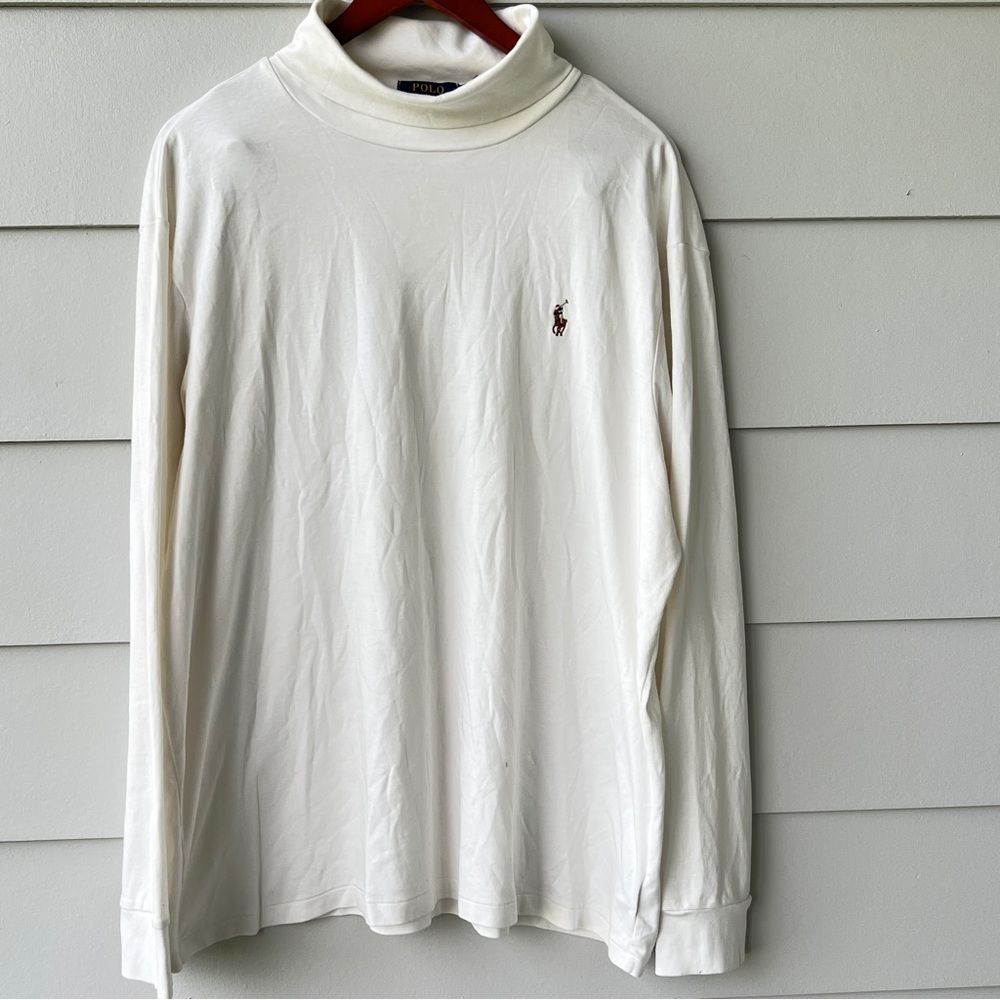 Polo Ralph Lauren Shirt Mens XXL White Turtle Neck Long Sleeve Soft Touch